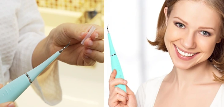 woman holding Clearpik and smiling while using its tip